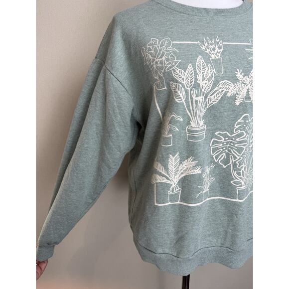 Women’s Sweatshirt Sz M Sage Green Plants Gardening Graphic Long Sleeve Casual - Picture 3 of 11